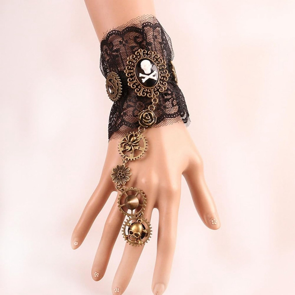 Steam Punk Bracelet Ring In Black